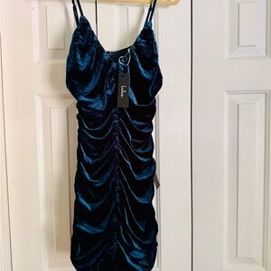 Lulu's Blue Ruched Bodycon Mini Dress